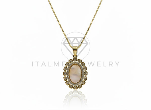 Collar Elegante - 106648 - Collar Ovalado Blanco CZ Clara - Oro Laminado 18K