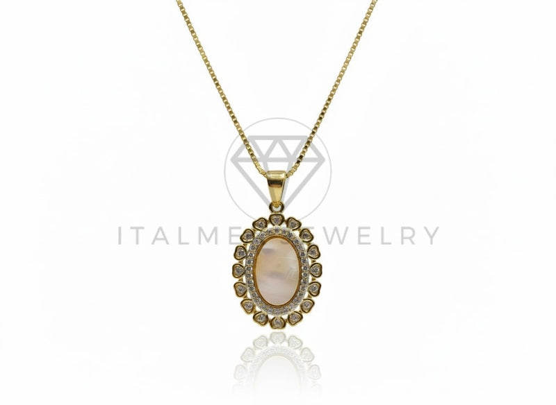 Collar Elegante - 106648 - Collar Ovalado Blanco CZ Clara - Oro Laminado 18K