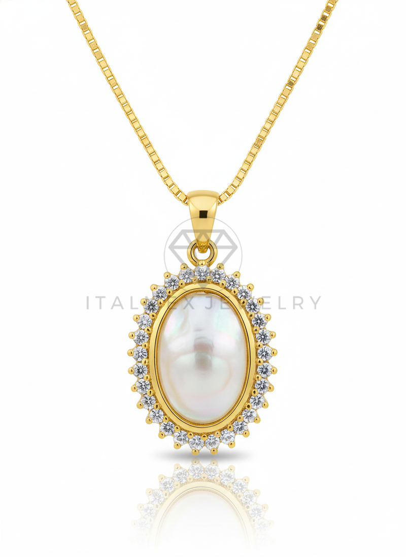Collar Elegante - 106648 - Collar Ovalado Blanco CZ Clara - Oro Laminado 18K