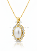 Collar Elegante - 106648 - Collar Ovalado Blanco CZ Clara - Oro Laminado 18K