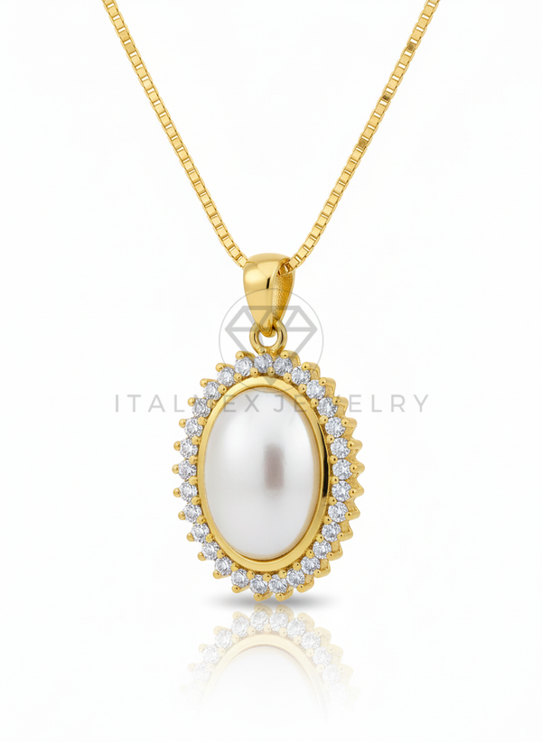 Collar Elegante - 106648 - Collar Ovalado Blanco CZ Clara - Oro Laminado 18K