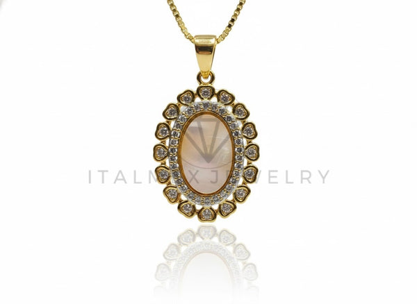 Collar Elegante - 106648 - Collar Ovalado Blanco CZ Clara - Oro Laminado 18K