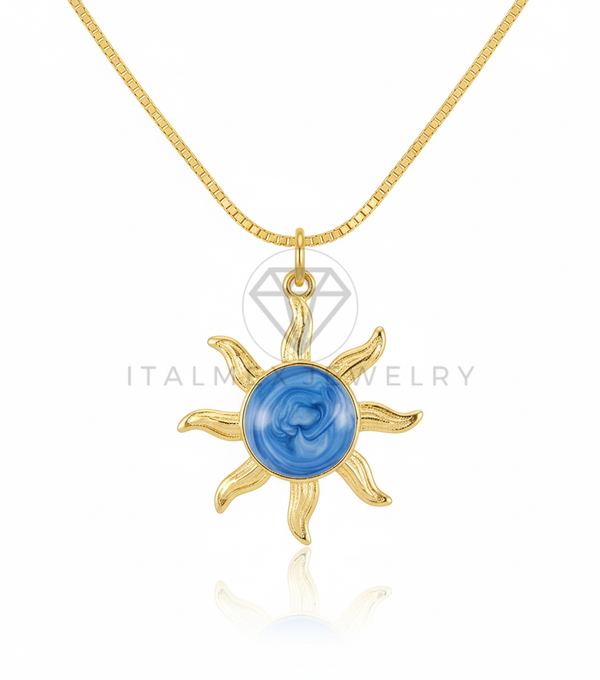 Collar Elegante - 106649 - Collar Sol Azul - Oro Laminado 18K