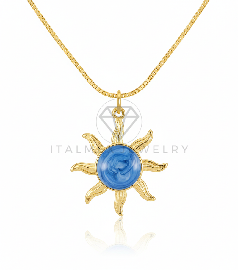 Collar Elegante - 106649 - Collar Sol Azul - Oro Laminado 18K
