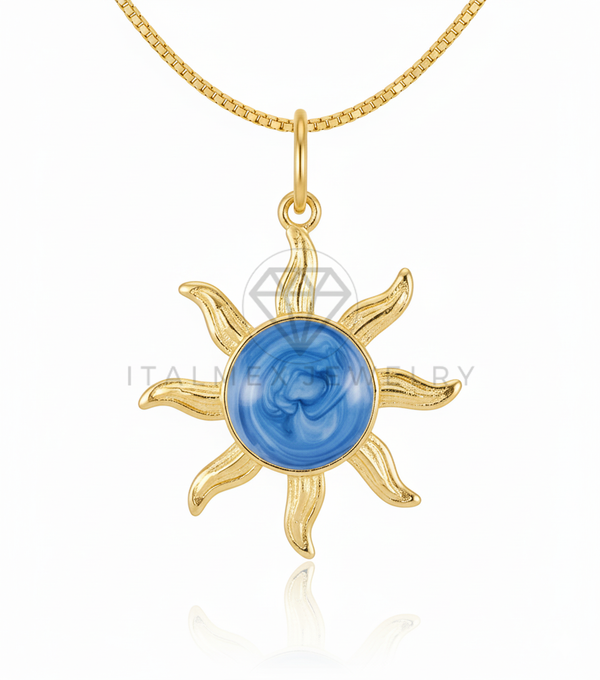 Collar Elegante - 106649 - Collar Sol Azul - Oro Laminado 18K
