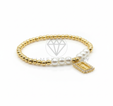 Pulsera de Lujo - 106652 - Pulsera San Judas con Perlitas CZ Clara - Oro Laminado 18K