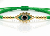 Pulsera de Lujo - 106653 - Pulsera Ajustable Verde Ojo Turco CZ Clara - Oro Laminado 18K