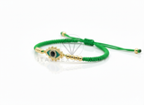 Pulsera de Lujo - 106653 - Pulsera Ajustable Verde Ojo Turco CZ Clara - Oro Laminado 18K