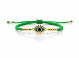 Pulsera de Lujo - 106653 - Pulsera Ajustable Verde Ojo Turco CZ Clara - Oro Laminado 18K