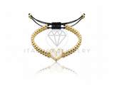 Pulsera de Lujo - 106655 - Pulsera Ajustable Corazon Blanco - Oro Laminado 18K
