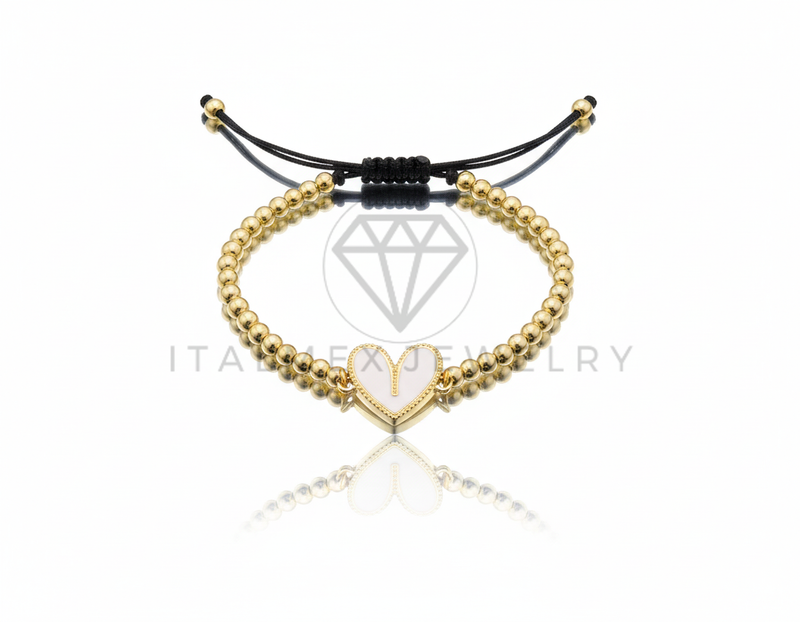 Pulsera de Lujo - 106655 - Pulsera Ajustable Corazon Blanco - Oro Laminado 18K