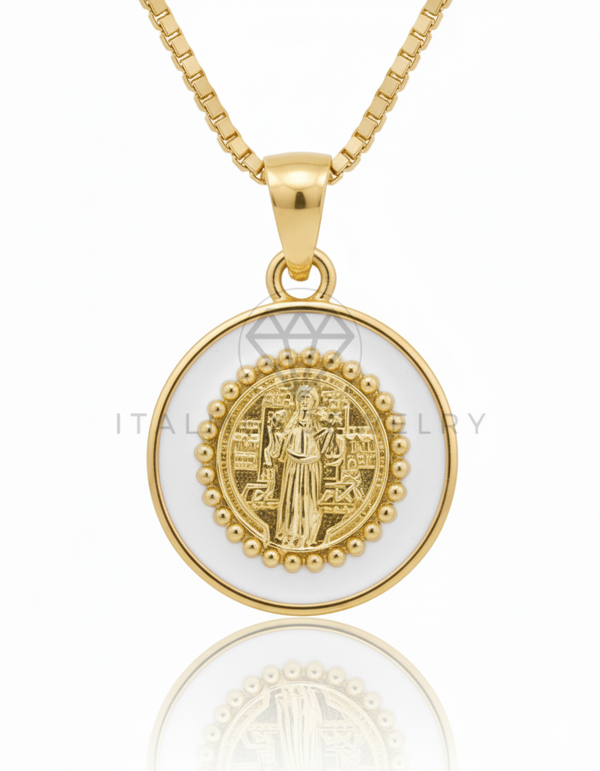 Collar Elegante - 106657 - Collar San Benito Blanco - Oro Laminado 18K