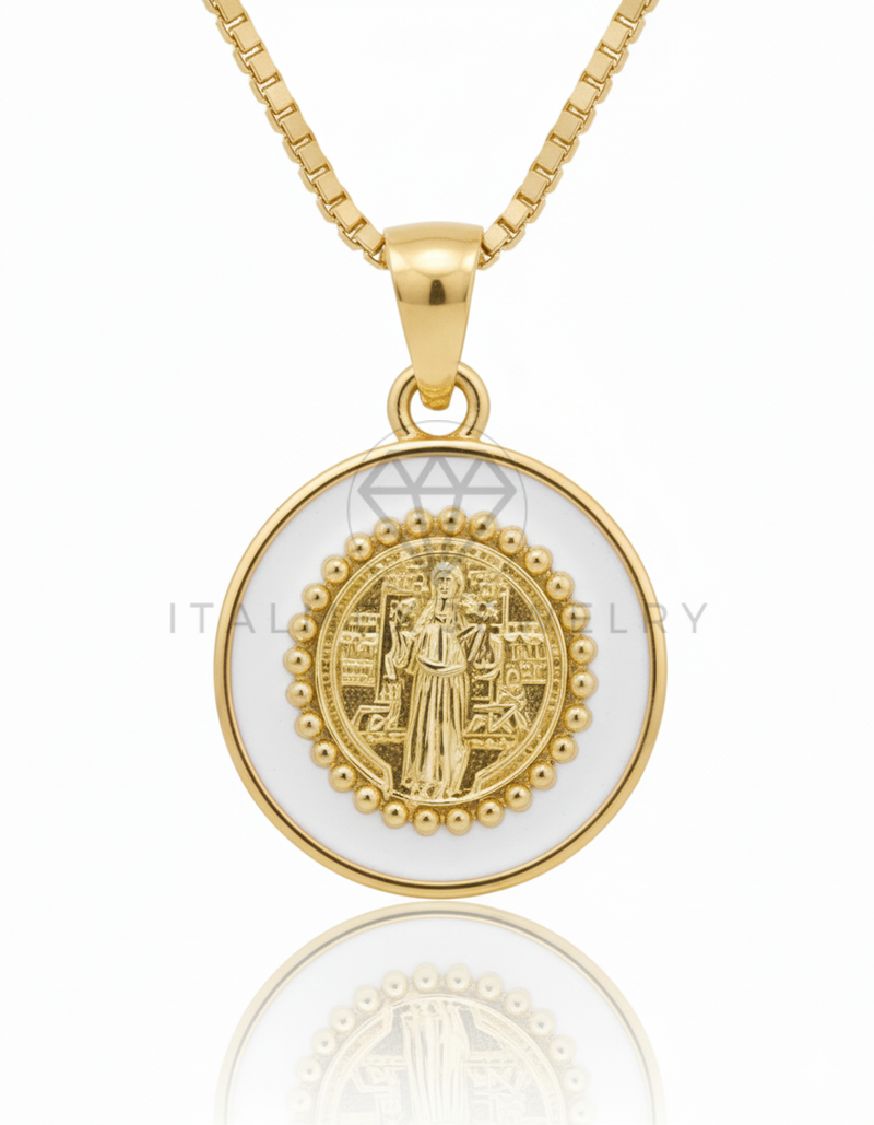 Collar Elegante - 106657 - Collar San Benito Blanco - Oro Laminado 18K