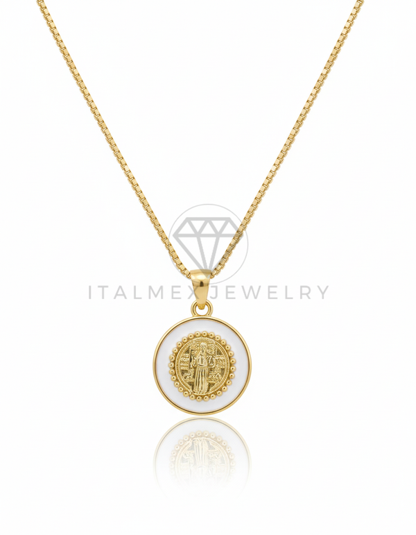 Collar Elegante - 106657 - Collar San Benito Blanco - Oro Laminado 18K