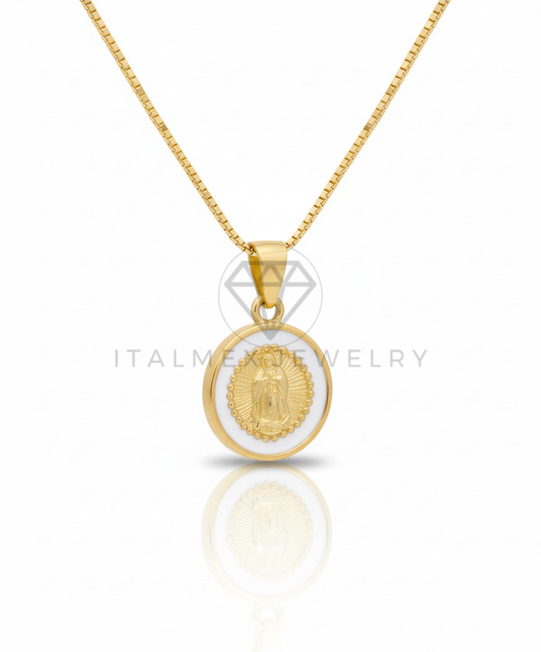 Collar Elegante - 106658 - Collar Virgen de Guadalupe Blanca - Oro Laminado 18K