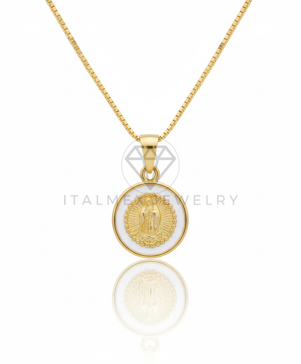 Collar Elegante - 106658 - Collar Virgen de Guadalupe Blanca - Oro Laminado 18K