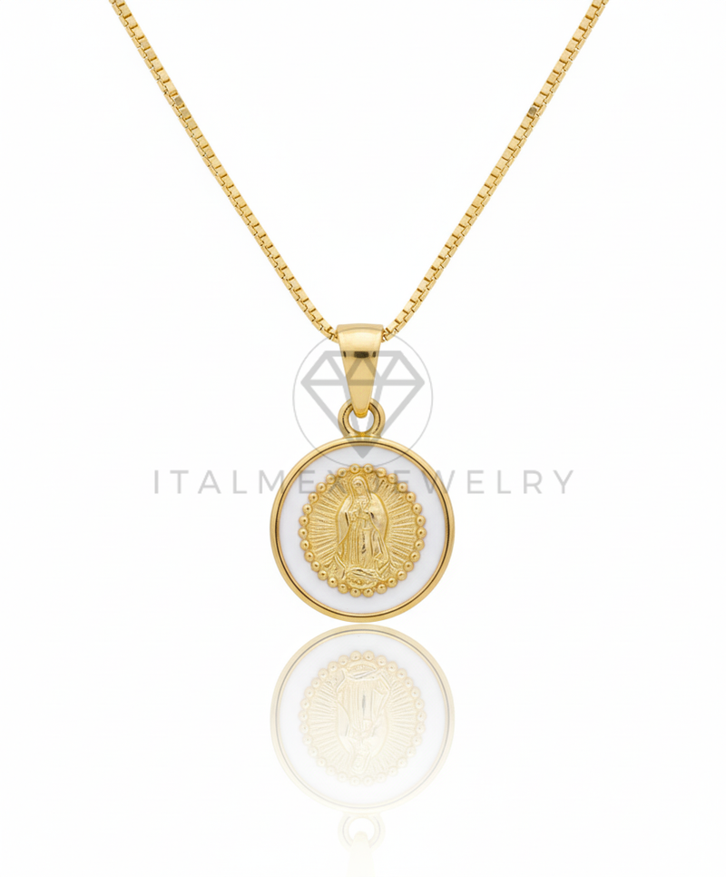 Collar Elegante - 106658 - Collar Virgen de Guadalupe Blanca - Oro Laminado 18K