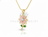 Collar Elegante - 106746 - Collar Flor Rosa CZ Clara - Oro Laminado 18K