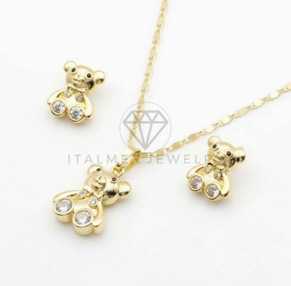 Juego de Lujo - 106661 - Juego Osito con CZ Clara - Oro Laminado 18K