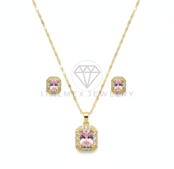 Juego de Lujo - 106663 - Juego CZ Rosa y Clara - Oro Laminado 18K