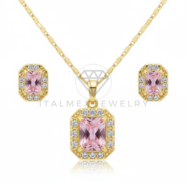 Juego de Lujo - 106663 - Juego CZ Rosa y Clara - Oro Laminado 18K