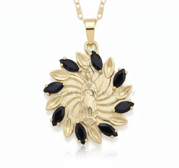Juego de Lujo - 106664 - Juego Virgen de Guadalupe CZ Negra - Oro Laminado 18K