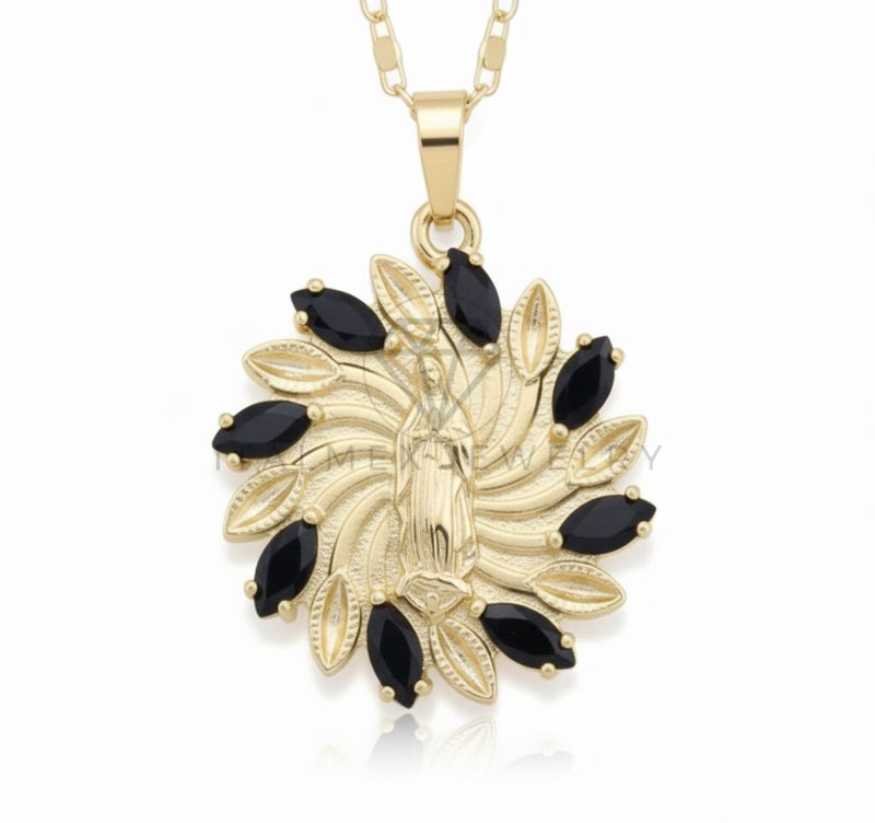 Juego de Lujo - 106664 - Juego Virgen de Guadalupe CZ Negra - Oro Laminado 18K