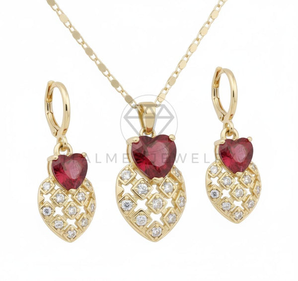 Juego de Lujo - 106666 - Juego Corazones CZ Rosa y Clara- Oro Laminado 18K