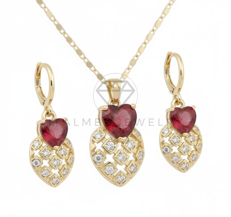Juego de Lujo - 106666 - Juego Corazones CZ Rosa y Clara- Oro Laminado 18K