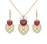 Juego de Lujo - 106666 - Juego Corazones CZ Rosa y Clara- Oro Laminado 18K