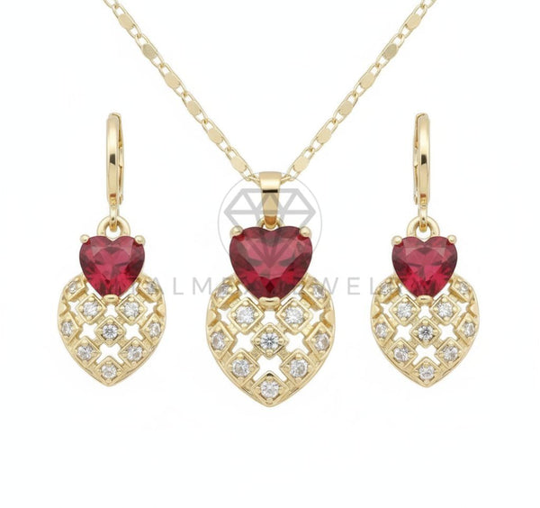 Juego de Lujo - 106666 - Juego Corazones CZ Rosa y Clara- Oro Laminado 18K
