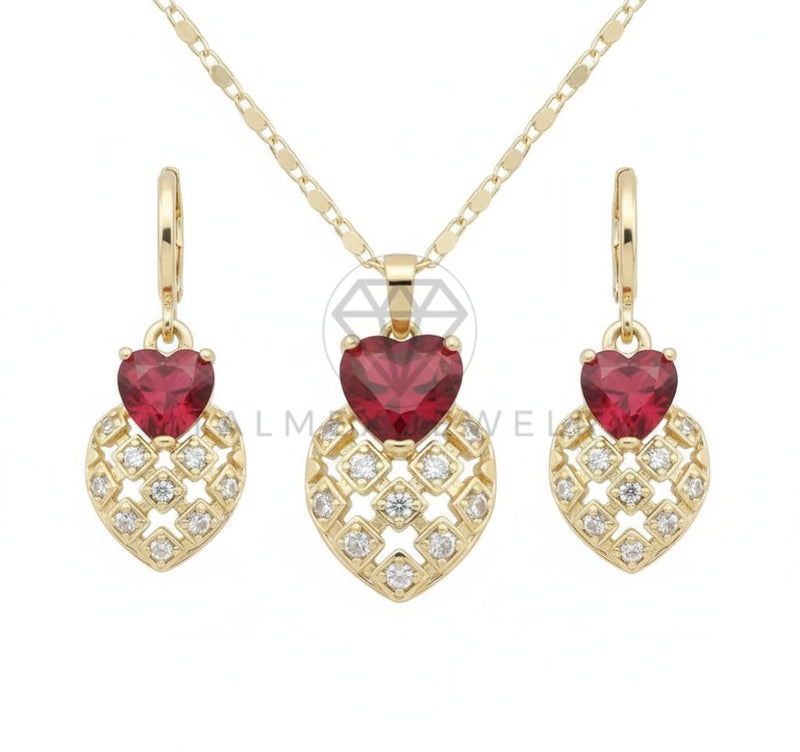 Juego de Lujo - 106666 - Juego Corazones CZ Rosa y Clara- Oro Laminado 18K