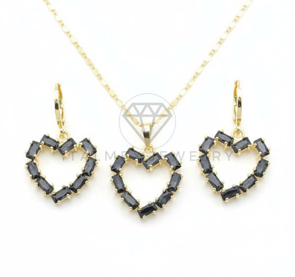 Juego de Lujo - 106667 - Juego Corazon CZ Negra - Oro Laminado 18K
