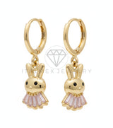 Arete de Lujo - 106669 - Huggie Conejo CZ Rosa - Oro Laminado 18K