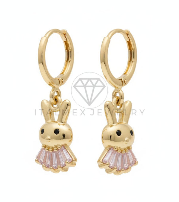 Arete de Lujo - 106669 - Huggie Conejo CZ Rosa - Oro Laminado 18K