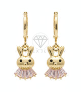 Arete de Lujo - 106669 - Huggie Conejo CZ Rosa - Oro Laminado 18K