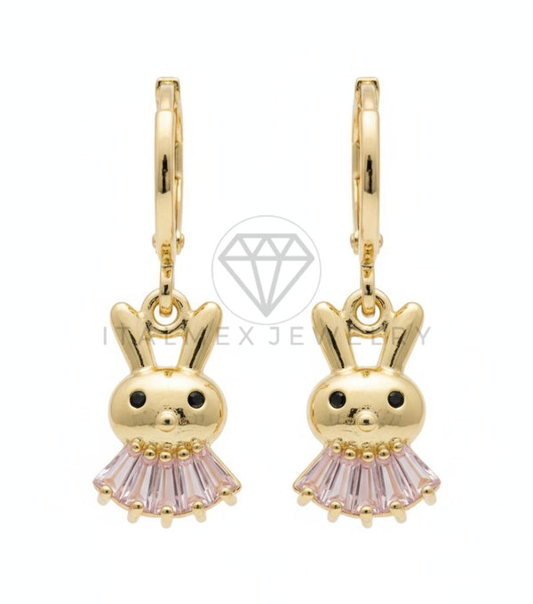 Arete de Lujo - 106669 - Huggie Conejo CZ Rosa - Oro Laminado 18K