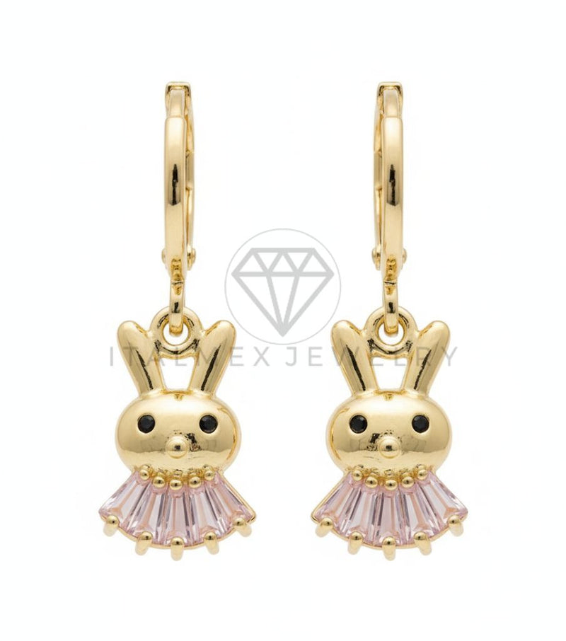 Arete de Lujo - 106669 - Huggie Conejo CZ Rosa - Oro Laminado 18K