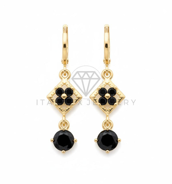 Arete de Lujo - 106670 - Huggie CZ Negra - Oro Laminado 18K