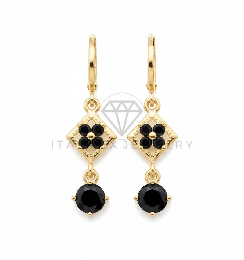 Arete de Lujo - 106670 - Huggie CZ Negra - Oro Laminado 18K
