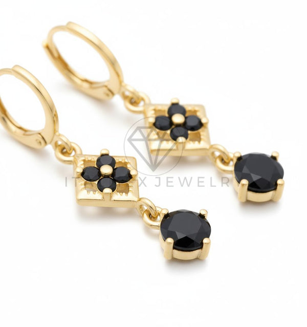 Arete de Lujo - 106670 - Huggie CZ Negra - Oro Laminado 18K