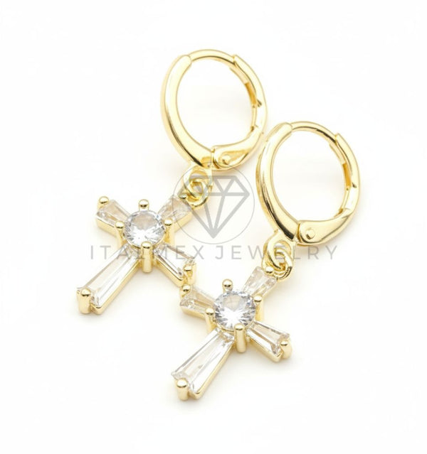 Arete de Lujo - 106671 - Huggie Cruz CZ Clara - Oro Laminado 18K