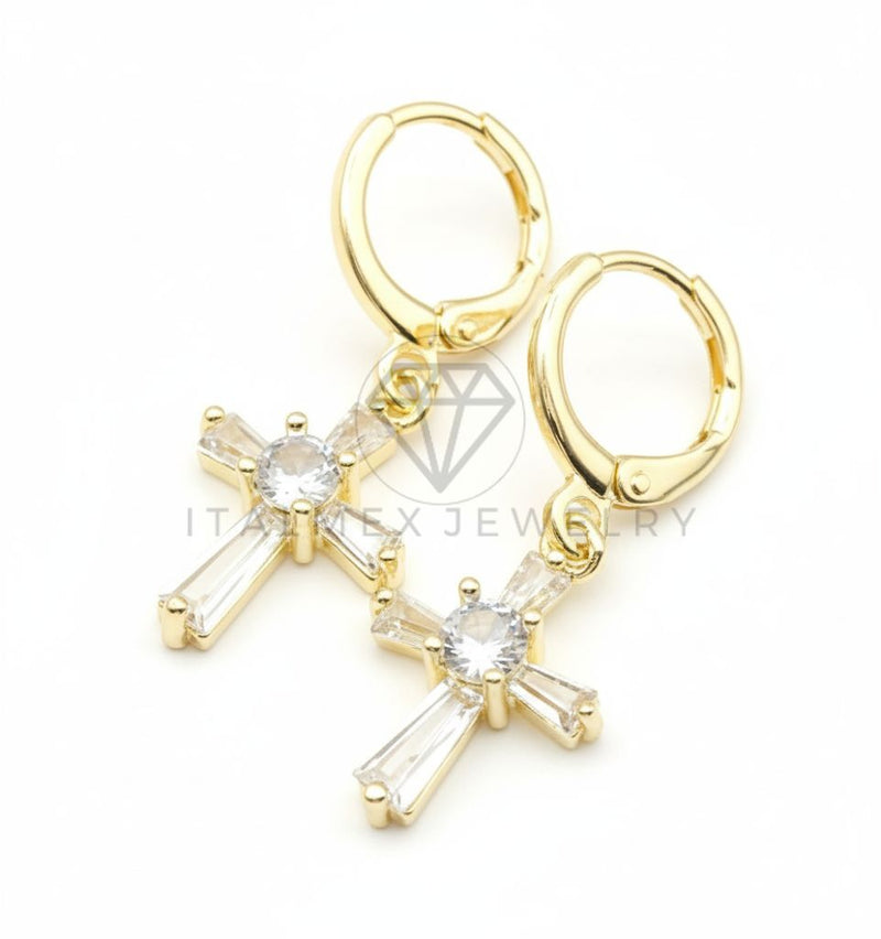 Arete de Lujo - 106671 - Huggie Cruz CZ Clara - Oro Laminado 18K