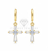 Arete de Lujo - 106671 - Huggie Cruz CZ Clara - Oro Laminado 18K