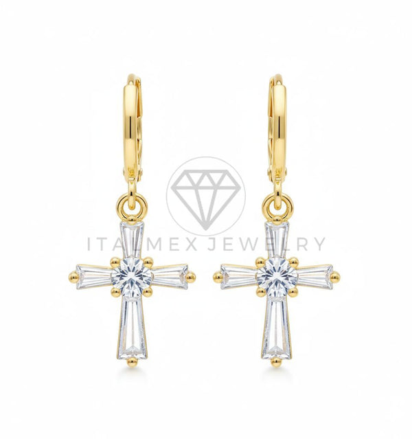 Arete de Lujo - 106671 - Huggie Cruz CZ Clara - Oro Laminado 18K