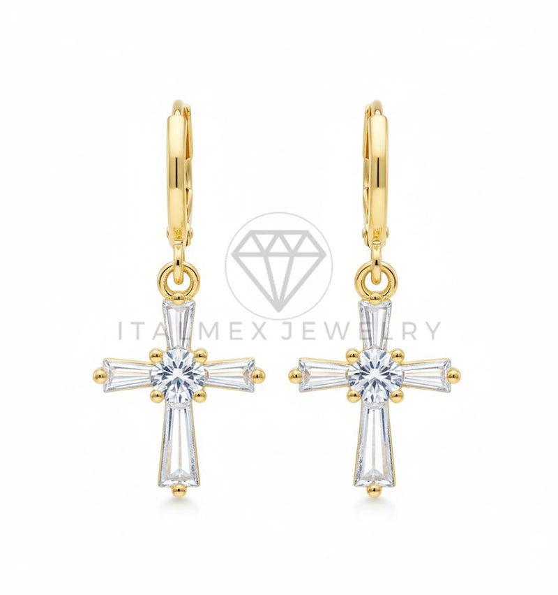 Arete de Lujo - 106671 - Huggie Cruz CZ Clara - Oro Laminado 18K