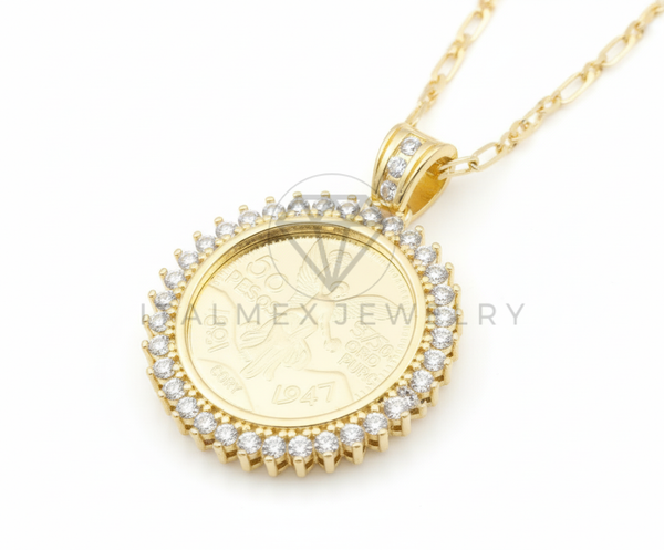 Collar Elegante - 106673 - Collar Centenario de 50 Pesos con CZ Clara - Oro Laminado 18K
