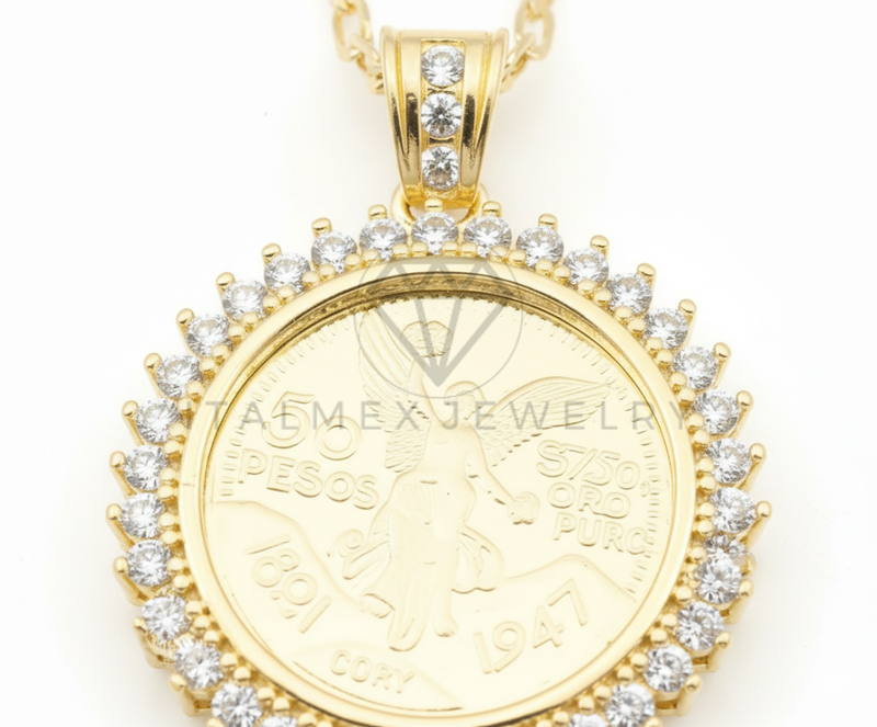 Collar Elegante - 106673 - Collar Centenario de 50 Pesos con CZ Clara - Oro Laminado 18K