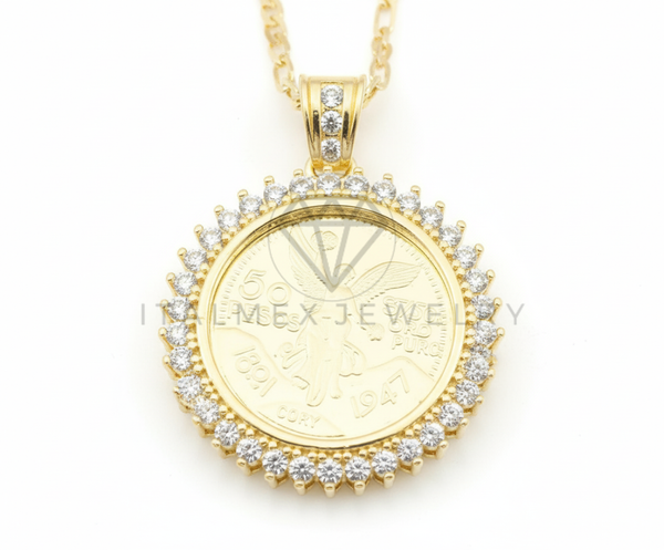 Collar Elegante - 106673 - Collar Centenario de 50 Pesos con CZ Clara - Oro Laminado 18K