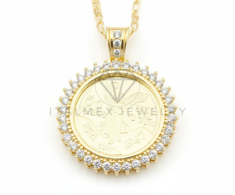 Collar Elegante - 106673 - Collar Centenario de 50 Pesos con CZ Clara - Oro Laminado 18K